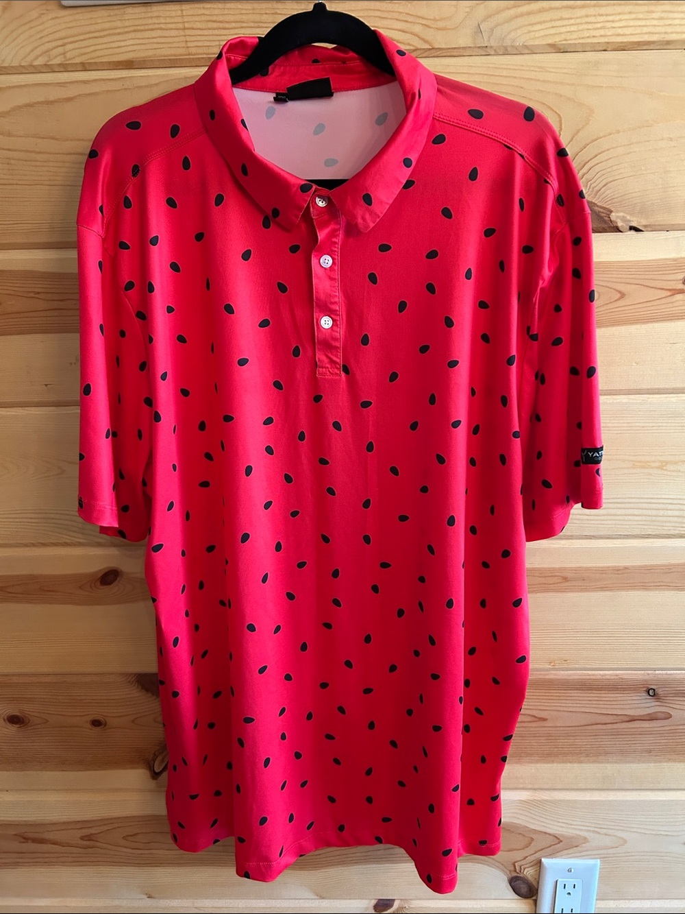 Yata Golf Men's Red Polo with Black Seed Dot Print, Size XXL